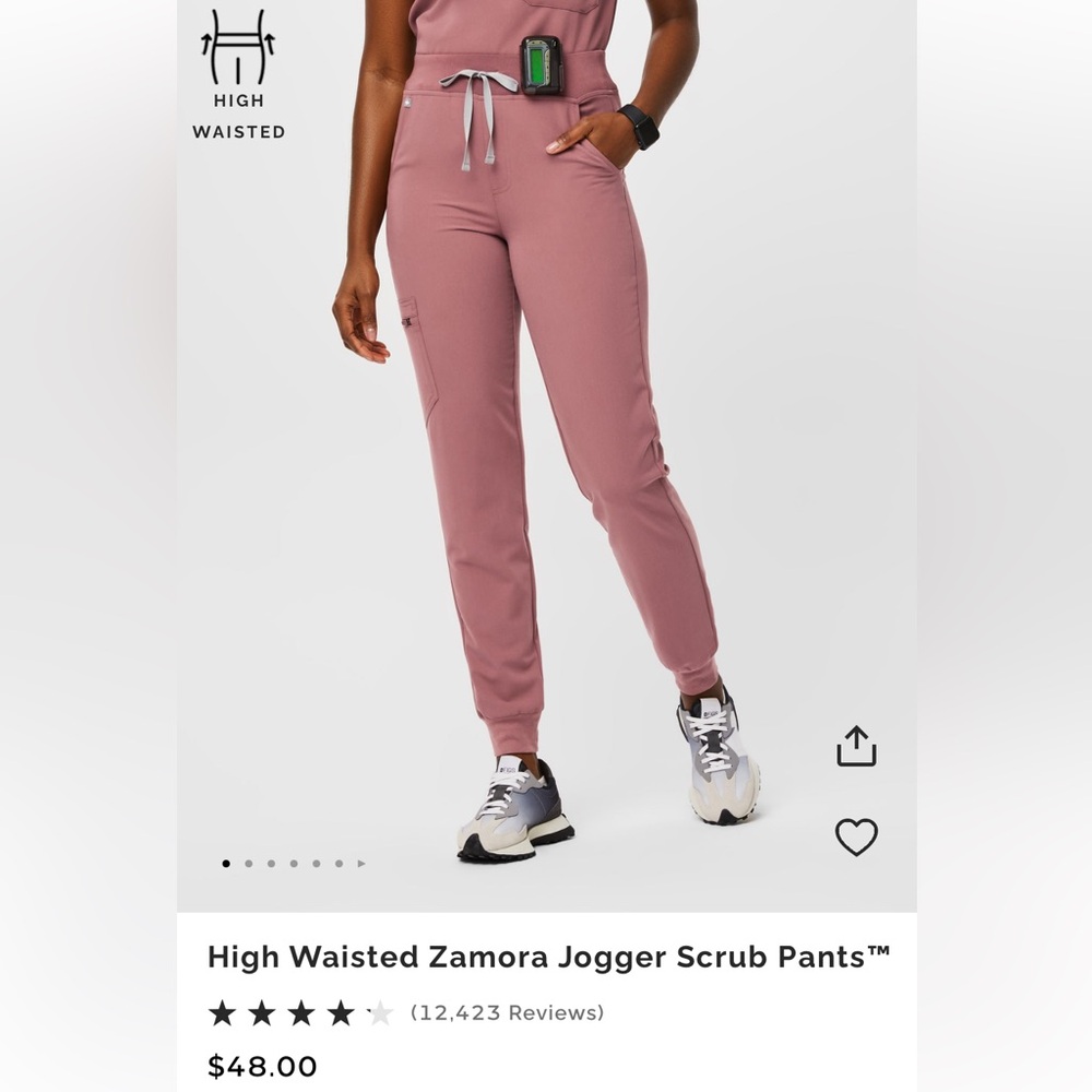 FIGS High Waisted Zamora Jogger Scrub Pants - Mauve with hot pink tie